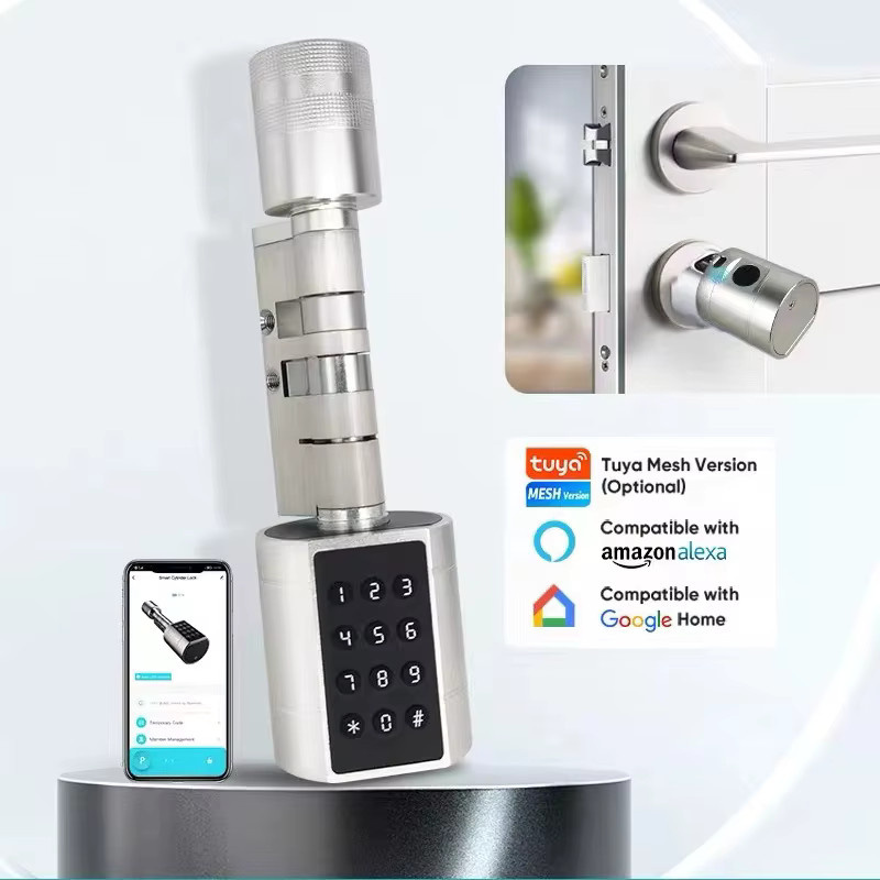 Tuya Smart-Türschloss mit Fingerabdruck, digitalem Tastenfeld, Code und Schlüsselkarte in Silber für Haus und Wohnung via Tuya App - Bild 2