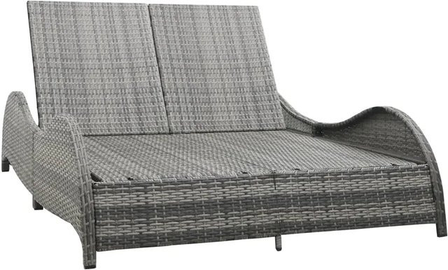 vidaXL Doppel-Sonnenliege aus PE-Rattan mit Auflage in Anthrazit, verstellbare Kopfstütze und pulverbeschichtetem Stahlgestell - Bild 1