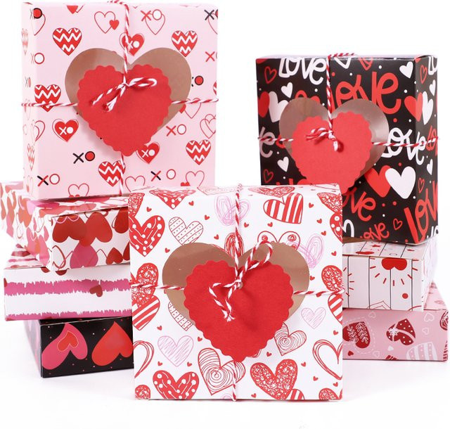 8 Stück Valentinstag Geschenkboxen aus Papier mit Herz-Fenster für Schokolade und Cookies zur Hochzeitsdekoration - Bild 1