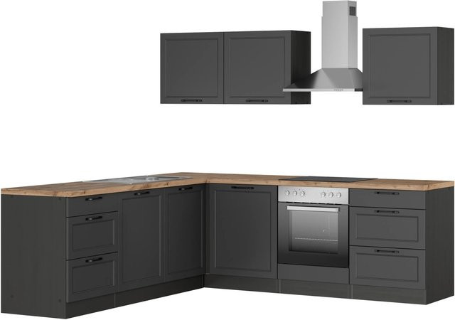 Held Winkelküche Kempten in Landhaus Optik mit Einbaugeräten, Farbe: Grau Graphit, Breite: 240 cm - Bild 1