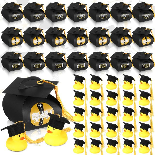 Binchi Outdoor Product 2448er Set Abschluss-Gummienten mit Kappe als Geschenkboxen und Mitgebsel für die Abschlussfeier in Schwarz - Bild 1