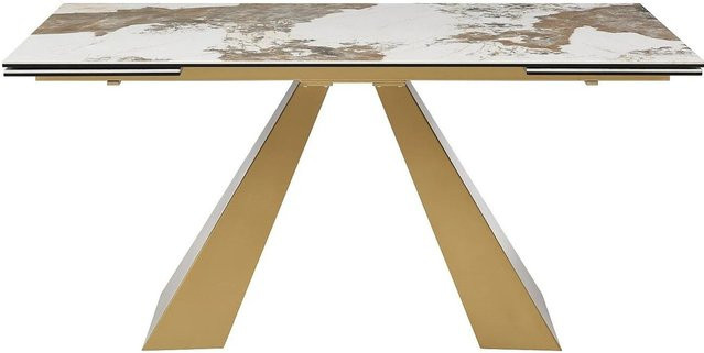 Esstisch Lozipa Maison Céphy aus Keramik in Marmor-Optik, ausziehbar, Weiß/Goldfarben/Schwarz, B/T/H: 240 x 160 x 76 cm - Bild 1