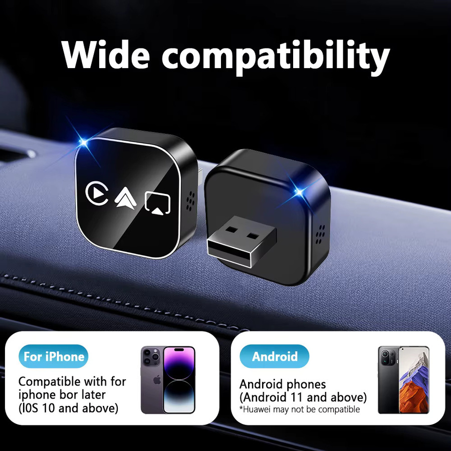 NUOYING 4-in-1 Wireless CarPlay und AirPlay Adapter mit AI Smart Car System in Schwarz und Silber - Bild 2