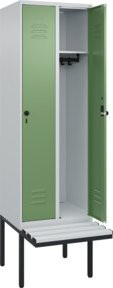 C+P Spind Classic PLUS Garderobenschrank mit Sitzbank, 2 Abteile, Lichtgrau, B/T/H: 212 x 60 x 81,5 cm - Bild 1
