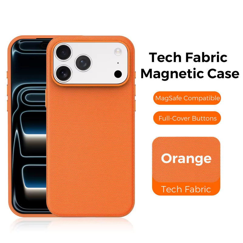 Magnetische Handyhülle mit Stoff-Textur für iPhone 11 bis iPhone 17 Pro Max inklusive MagSafe Kompatibilität in Orange - Bild 1