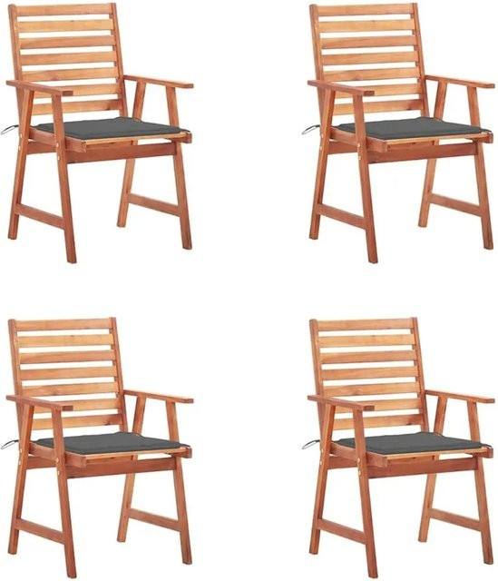 vidaXL Garten-Essstühle Set aus 4 Stück aus Akazien-Massivholz mit Kissen in Anthrazit und Braun - Bild 1