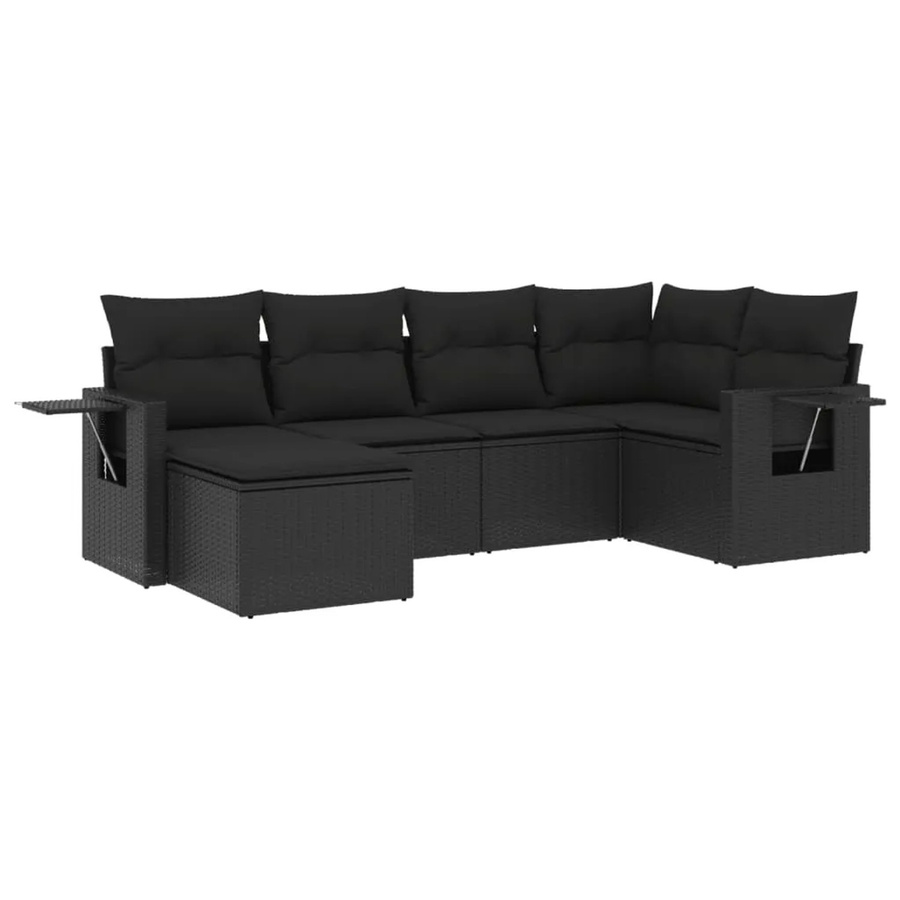 vidaXL 6-tlg Garten-Sofagarnitur in L-Form aus schwarzem PE-Rattan mit UV-beständigen Kissen und pulverbeschichtetem Stahlgestell - Bild 2