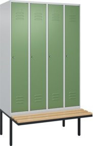 C+P Spind Classic PLUS Garderobenschrank mit Sitzbank, 4 Abteile, Zylinderschloss, 4 Garderobenhaken, mittige Trennwand, auskragende Sitzbank, B/T/H: 212 x 120 x 81,5 cm - Bild 1