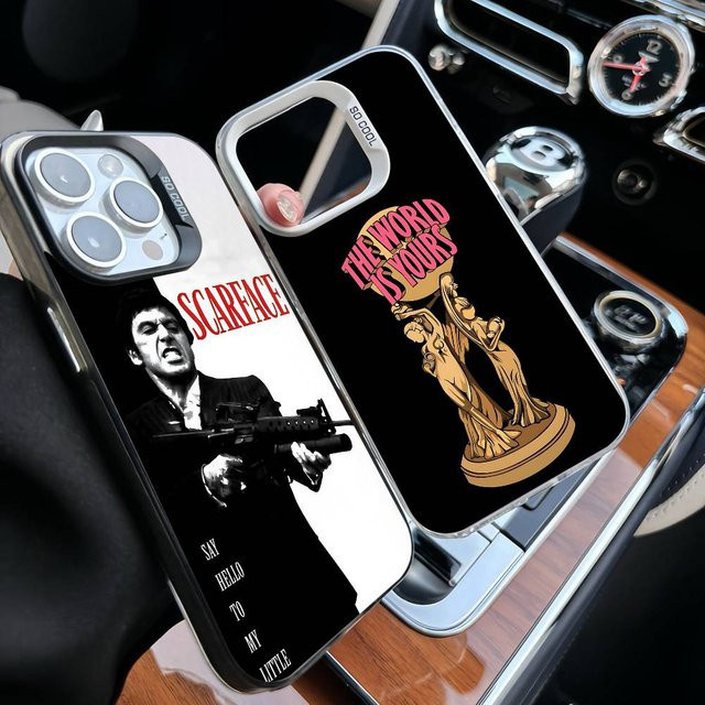 Scarface The World Is Yours Stoßfeste Handyhülle für Apple iPhone 11 bis 17 Pro Max Plus in Silber und Schwarz - Bild 1