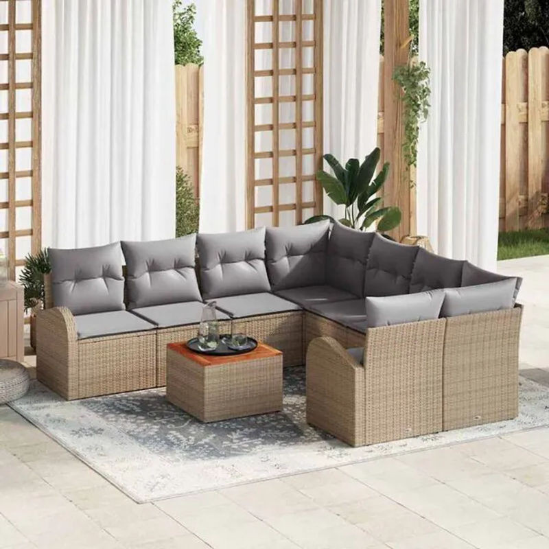 Vidaxl Garten-Sofa-Set aus 9 Teilen in Beige und Grau, modernes modulares Rattan-Set mit Polstern - Bild 1