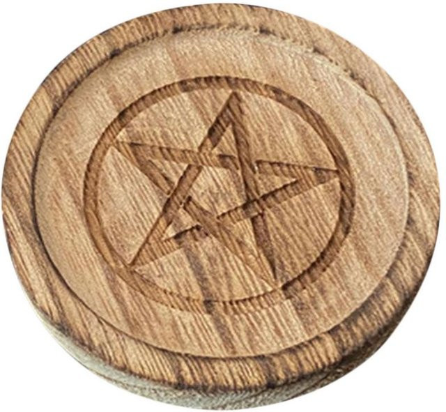 Holztablett mit Pentagramm in Braun als Ritualschale und Kerzenhalter für deine Astrologie-Dekoration - Bild 1