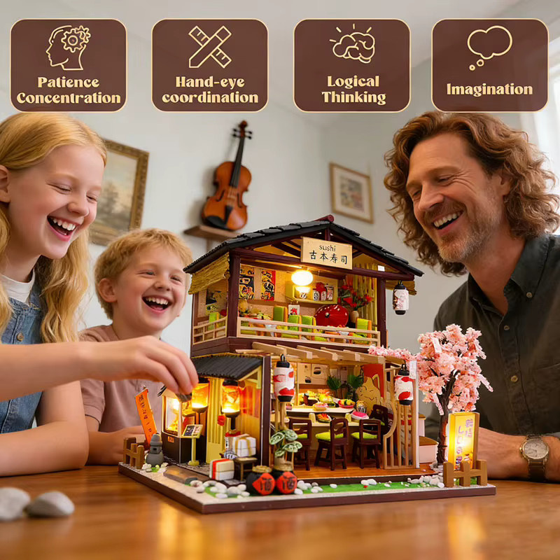 zuuton DIY Holz-Miniatur-Puppenhaus, Modellbausatz, 3D-Puzzle, mit Möbeln und Beleuchtung - Bild 4