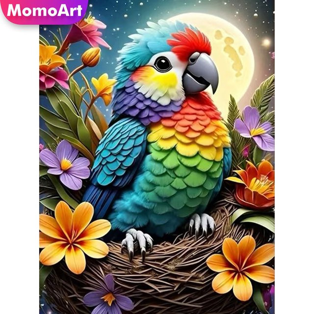 Momoart DIY Diamantmalerei Papagei als Mosaik Set mit runden Diamanten in Multicolour, Breite: 30,0 cm, Höhe: 30,0 cm - Bild 1