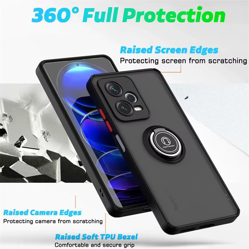 Magnetische Schutzhülle mit Auto-Ring-Halter für Xiaomi Redmi Note 14 13 12 Pro Plus 4G 5G, militärische Rüstung, matte Anti-Fall-Hülle in Schwarz und Rot - Bild 2