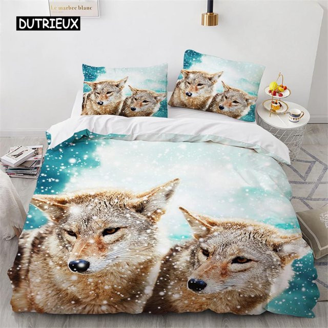 Binchi Outdoor Product 3D Wolf Bettwäsche-Set mit Tiermotiv in Blau, bestehend aus Bettbezug und Kissenbezug aus Mikrofaser, Breite: 135 cm, Länge: 200 cm - Bild 1