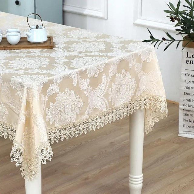 Jacquard Tischdecke WTEMPO in Gelb und Beige mit floralem Design, rechteckig, B/T: 180 x 130 cm - Bild 1