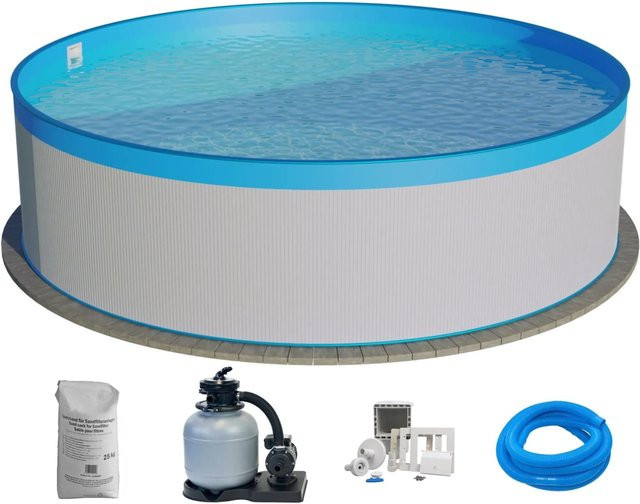 Waterman Stahlwandpool Set 6-teilig Rund in Weiß und Blau, Durchmesser: 300 cm, Höhe: 90 cm - Bild 1