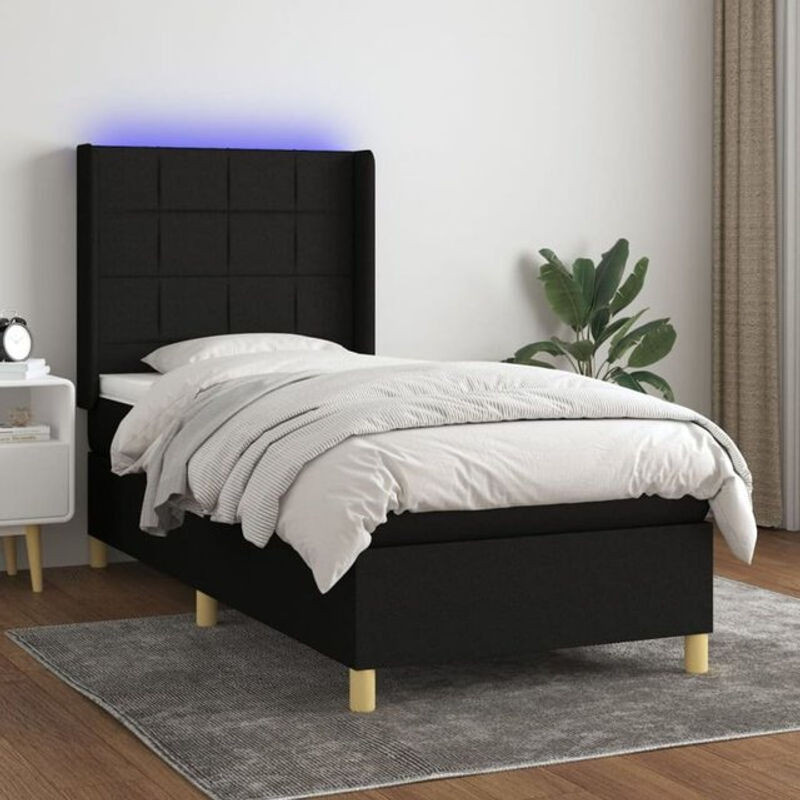 vidaxl Boxspringbett mit Matratze und LED in Schwarz aus Stoff, B/B: 80 x 200 cm - Bild 1
