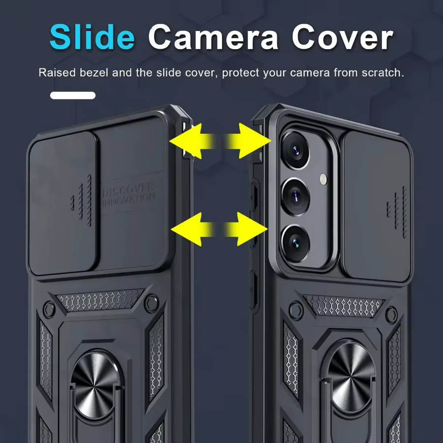Heavy Duty Military Grade Schutzhülle für Samsung Galaxy S26 S25 S24 S23 S22 Ultra Plus FE A17 A07 A56 A36 A06 A55 mit Slide Kamera Abdeckung in Schwarz und Silber - Bild 2