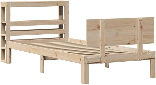 vidaXL Bettgestell mit Kopfteil aus massivem Kiefernholz in rustikaler Optik, unbehandelt, B/T/H: 80–90 x 190/200 cm - Bild 1