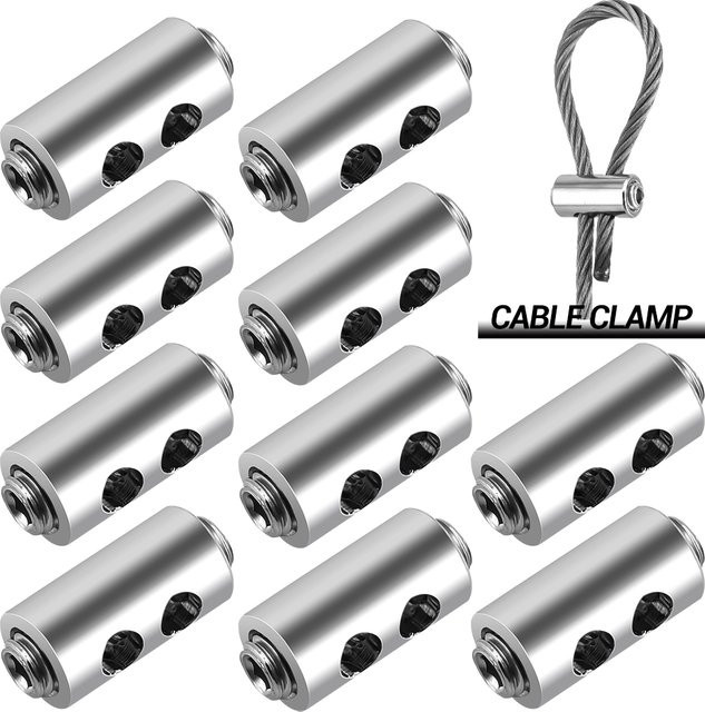 10 Stück Drahtseilklemmen aus Edelstahl von lekefever in Silber für 2/3mm Kabel Clips mit einstellbarer Schraube zur Befestigung von Leuchten und Slings - Bild 1
