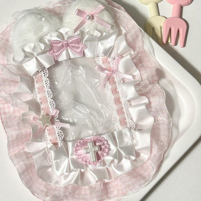Kawaii Kpop Fotokartenhalter mit Schleife und Spitze im Lolita-Stil, Pink - Bild 1