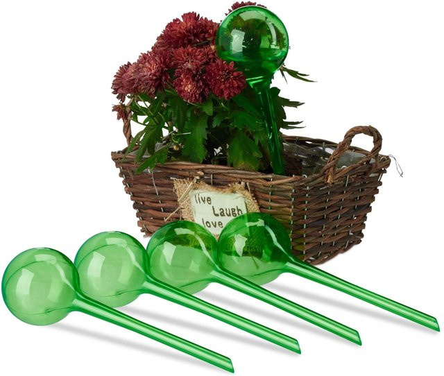 Relaxdays Bewässerungskugeln 5er Set aus Kunststoff in Grün für Topfpflanzen und Balkonkästen, Höhe: 28 cm, Durchmesser: 8 cm - Bild 1