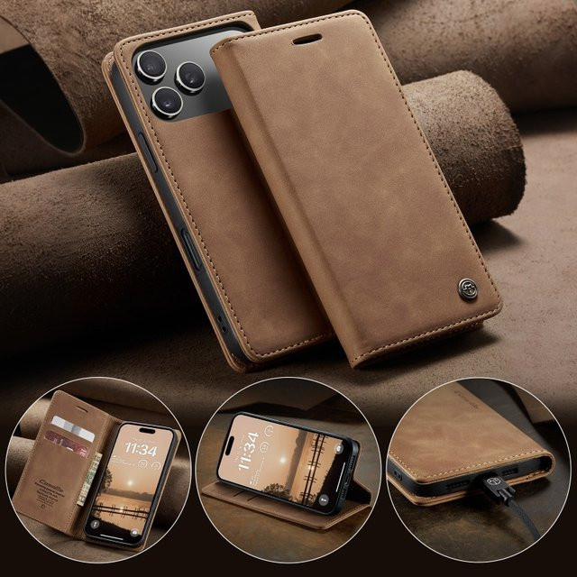 Retro Flip Handyhülle aus PU-Leder mit Kartenfächern für iPhone 17 Air 17E 16 15 14 13 12 11 Pro Max von szHAIyu in Rot und Braun - Bild 1