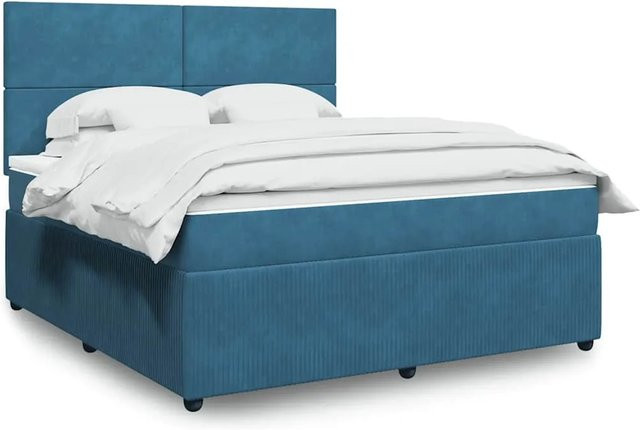 vidaXL Boxspringbett mit Matratze in Blau und Weiß, Hybrid-Bett mit Samtbezug, USB-Ladeport und Unterbettbeleuchtung, B/T: 180 x 200 cm - Bild 1