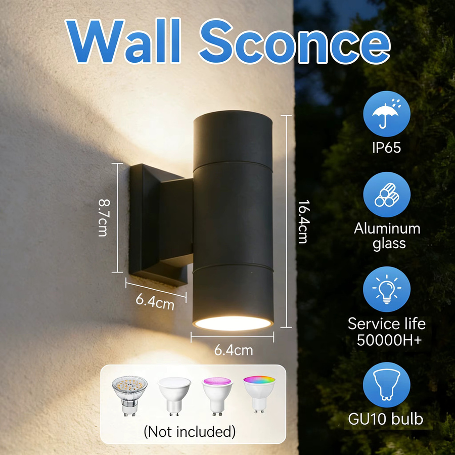 CHENBEN Außenwandleuchte aus Aluminium in Schwarz, moderne LED-Wandleuchte mit GU10 Fassung für Austauschbare Leuchtmittel, IP65 Wasserdicht für Garten und Terrasse - Bild 7