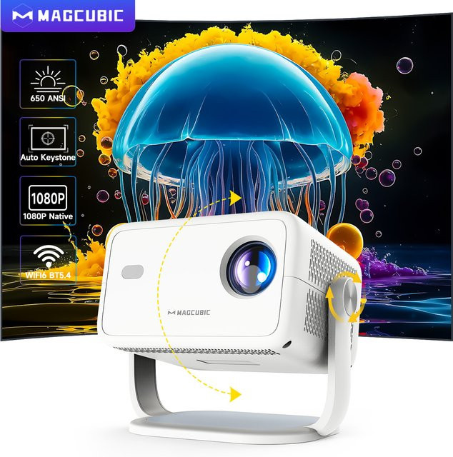 Magcubic L018 Projektor in Weiß mit 8K Unterstützung, Native 1080P Full HD, 650 ANSI, Autofokus, Keystone-Korrektur, Android 14, Bluetooth 5.4 und WiFi 6 für dein Heimkino - Bild 1