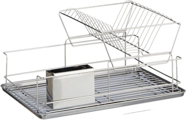 Relaxdays Abtropfgestell aus Edelstahl in Silber mit Besteckhalter, B/T/H: 48 x 23,5 x 32 cm - Bild 1