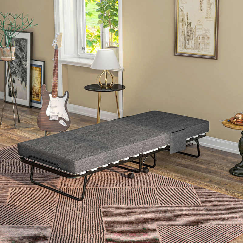 HOMCOM Klappbett Gästebett mit Rollen und 10 cm Matratze, dunkelgrau, B/T: 80 x 190 cm - Bild 2