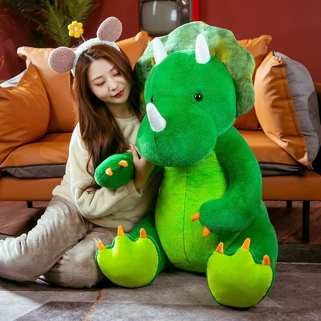 Grüner Triceratops Plüschtier, Dinosaurier, 60cm - Bild 1