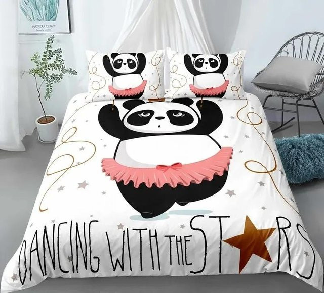 Panda Bär Bettwäsche Set mit 3D-Druck für Kinder, Bettbezug und Kissenbezug aus Mikrofaser, Weiß, B/H: 172 x 218 cm - Bild 1