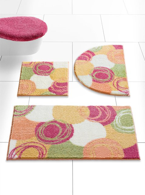 Badematte Kreis mit Grafikdesign in Pink und Multicolour, rutschhemmend und für Fußbodenheizung geeignet - Bild 1