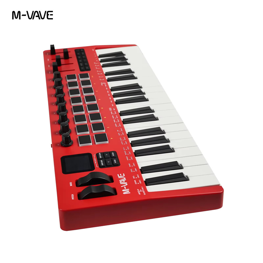 M-VAVE SMK-37 Pro MIDI-Controller in Rot mit 37 Tasten, 8 Drehreglern, 16 RGB-Pads und eingebautem Synthesizer - Bild 3