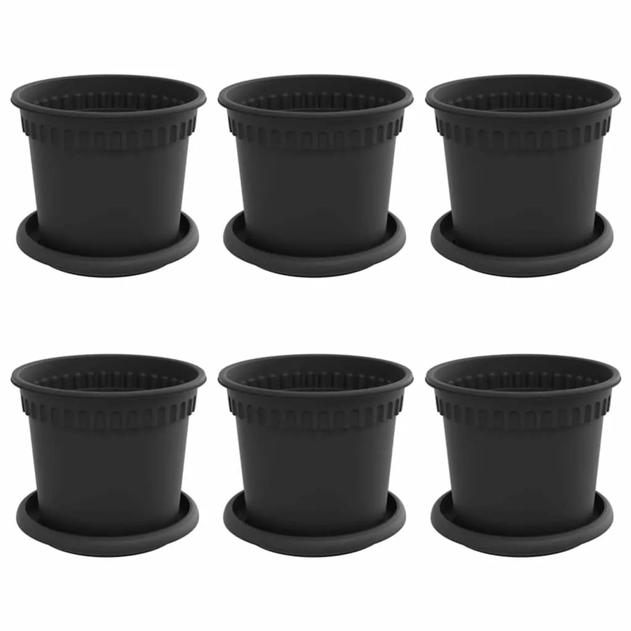 6er Set vidaXL Blumentöpfe aus Kunststoff in Schwarz, rund, Durchmesser: 15 cm, Höhe: 12 cm - Bild 2