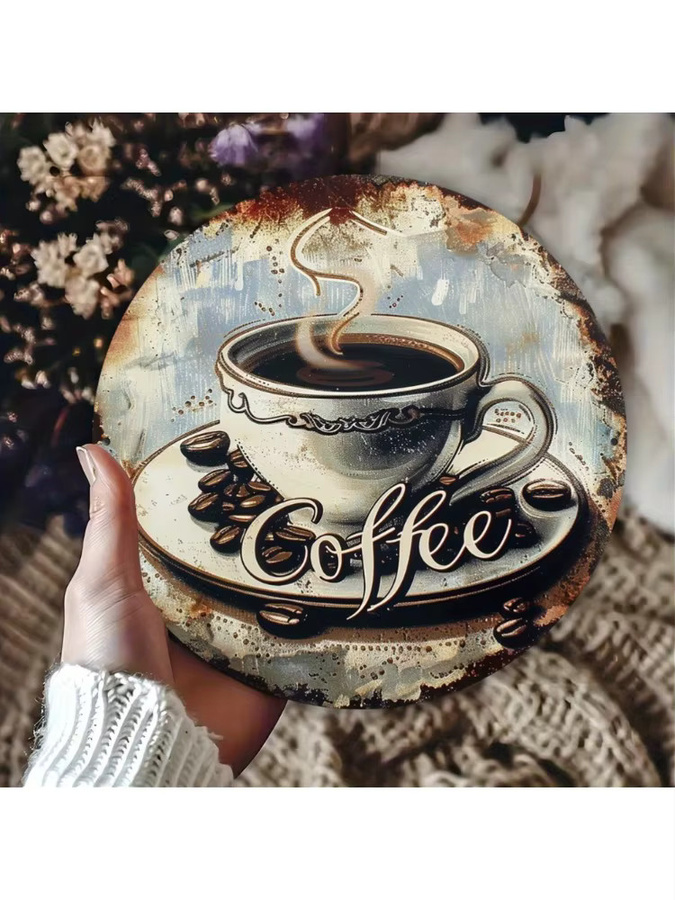 CIFBUY Vintage Coffee Time Retro-Metallschild aus Aluminium, quadratische Wandkunst in Multicolour, Breite: 20,32 cm, Höhe: 20,32 cm, Tiefe: 0,1 cm - Bild 6