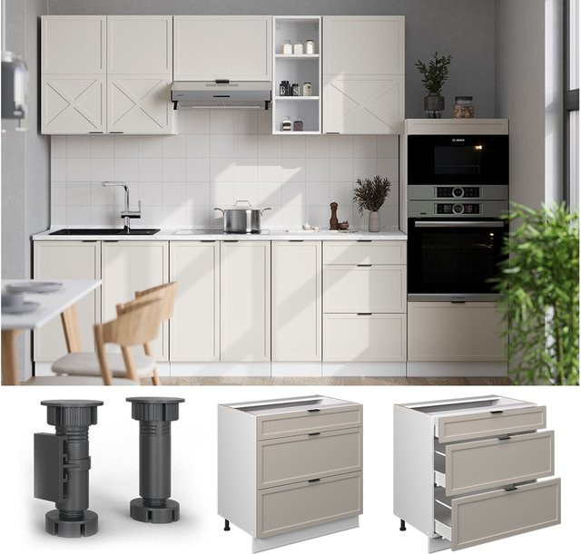 Vicco Schubladenunterschrank Fame-Line in Weiß, Grau und Beige gerahmt, Breite: 80 cm, ohne Arbeitsplatte - Bild 1