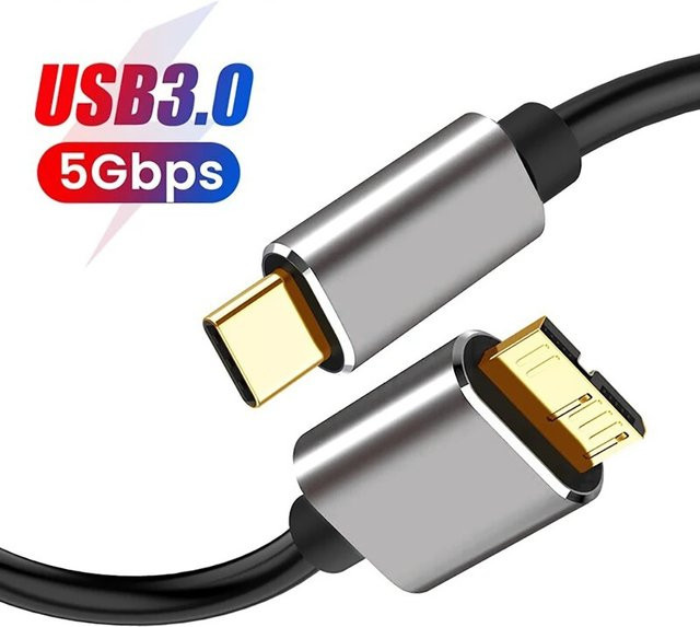 WALKESEN USB 3.0 Typ C auf Micro B Adapterkabel für externe Festplatten in Schwarz - Bild 1