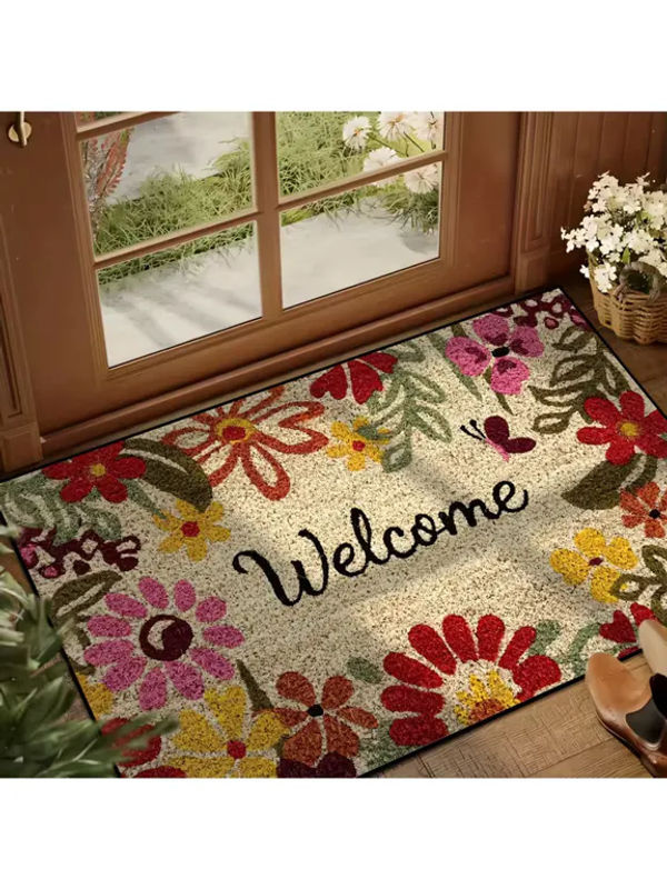 VIKAMA Vintage Floral Willkommens-Fußmatte in Multicolour, fleckenresistente rechteckige Eingangsmatte mit Naturmotiv, B/B: 60 x 40 cm - Bild 5