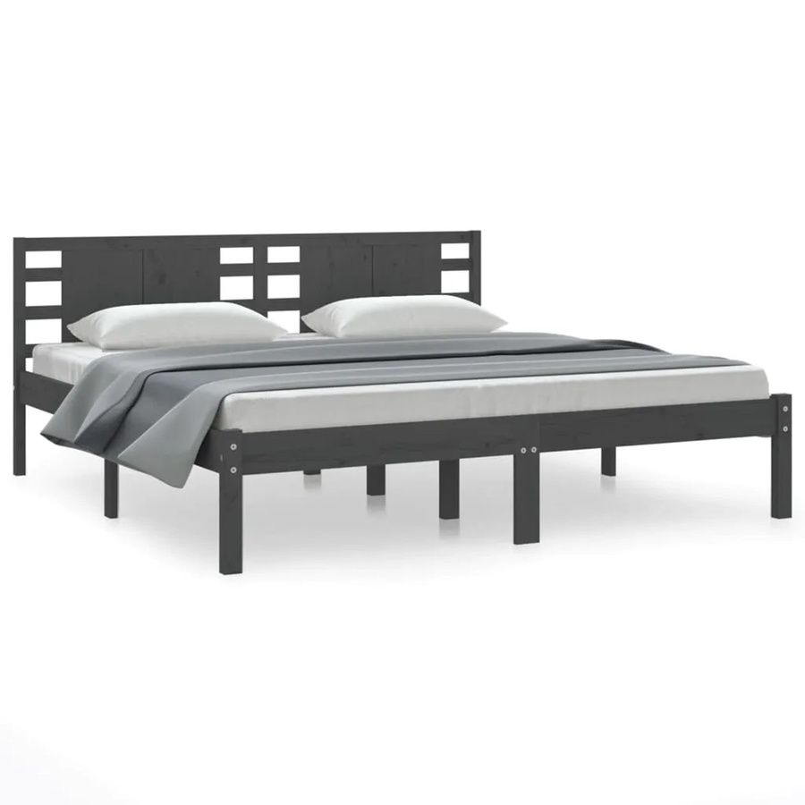vidaXL Massivholzbett aus Kiefer in Grau im rustikalen Design B/T/H: 200 x 200 x 206 cm - Bild 2