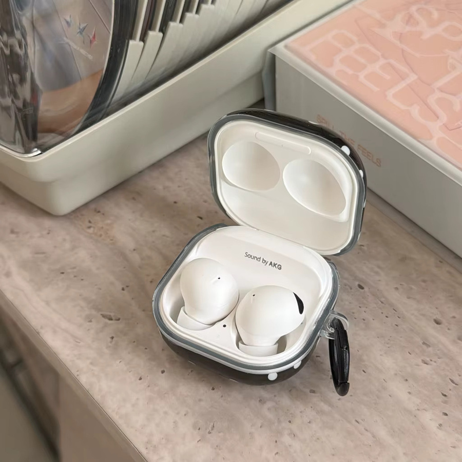 Stoßfeste Kopfhörer-Schutzhülle im koreanischen Stil mit Polka Dots und Haken für Samsung Galaxy Buds 4 Pro, 3 Pro, 2 Pro, FE und Live in Schwarz - Bild 3