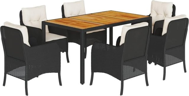 vidaXL 7-teilige Garten-Essgruppe aus Poly-Rattan und Akazienholz in Schwarz mit Kissen - Bild 1