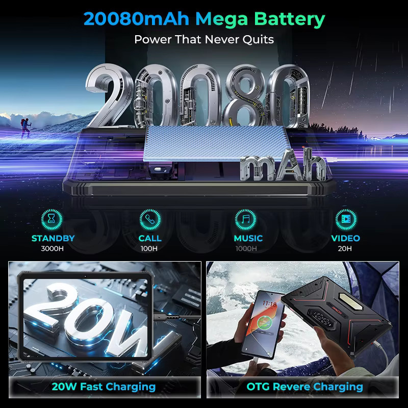 HOTWAV R9 Ultra 5G Robustes Tablet mit 8GB RAM, 512GB Speicher, 20080mAh Akku, Android 15 und 11 Zoll FHD+ 2K Display in Schwarz - Bild 2