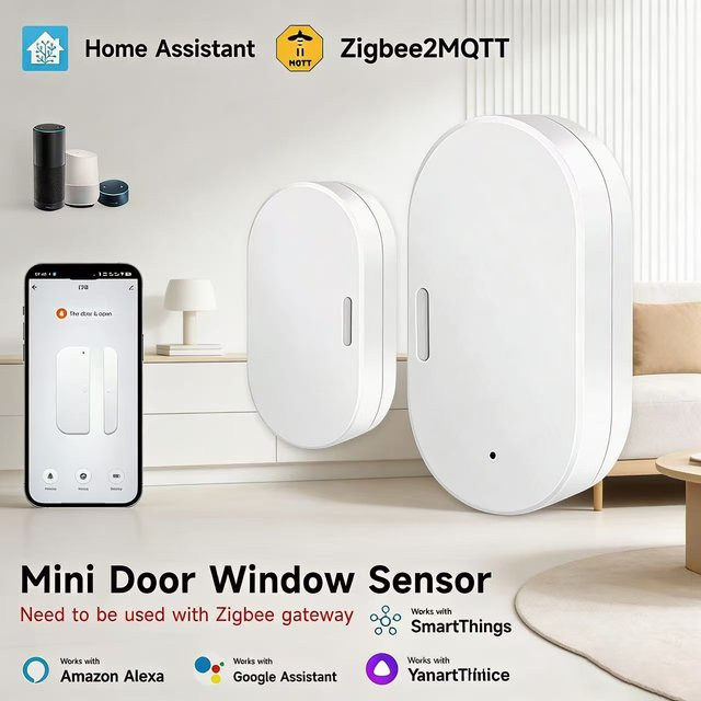 Tuya Zigbee 2MQTT Tür- und Fenstersensor als kabelloser magnetischer Alarmsensor in Weiß, kompatibel mit Alexa, Google Home und Home Assistant - Bild 1