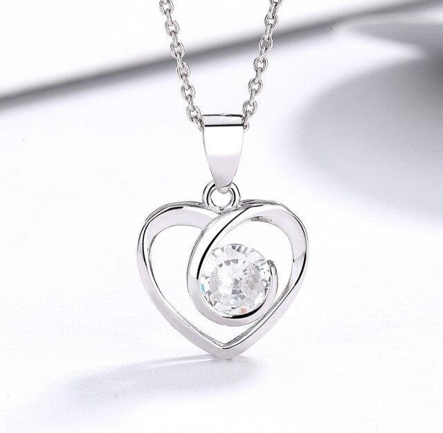 Halskette 925 Silber, Herz-Anhänger, Zirkonia, Weiß, Damen - Bild 1