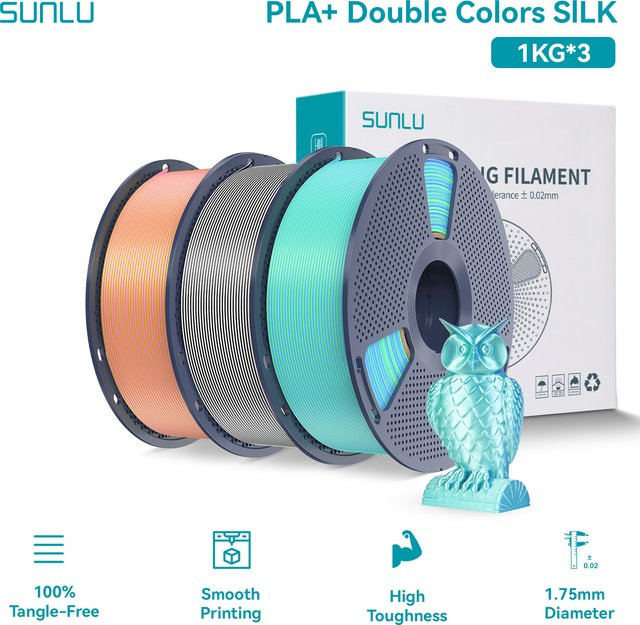 SUNLU Silk PLA PLUS 3D Filament 1.75mm Doppelfarbiges Seiden-PLA+ Farbverlaufsfilament Schwarz-Weiß für FDM 3D Drucker 3kg - Bild 1