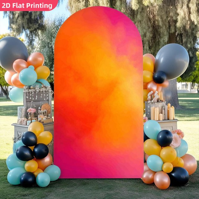 VIKAMA Stoff-Fotohintergrund mit orangefarbenem und rotem Farbverlauf in Bogen-Optik für Hochzeiten, Geburtstage und Partys - Bild 1